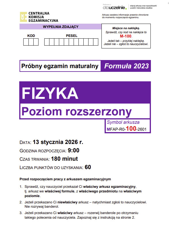 Jak wygląda arkusz maturalny z fizyki