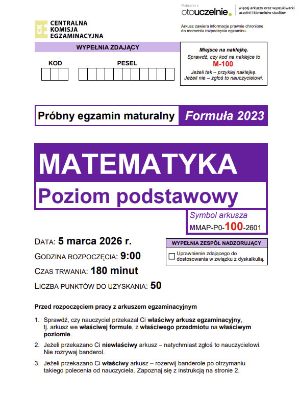 Jak wygląda arkusz maturalny z matematyki