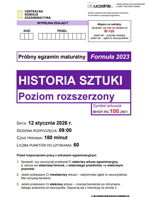 Jak wygląda arkusz maturalny z historii sztuki