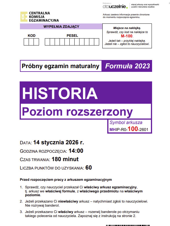 Jak wygląda arkusz maturalny z historii