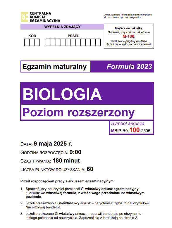 Jak wygląda arkusz maturalny z biologii