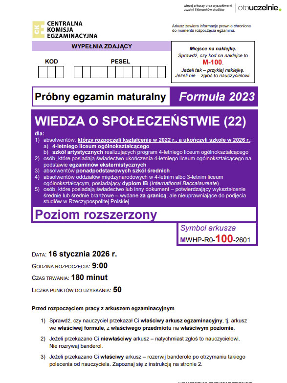 Jak wygląda arkusz maturalny z WOS-u
